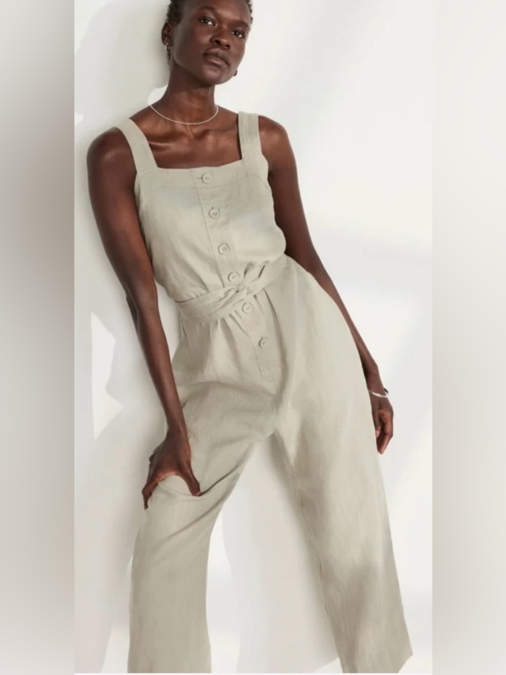 Everlane The Linen Picnic Jumpsuit in Seagrass